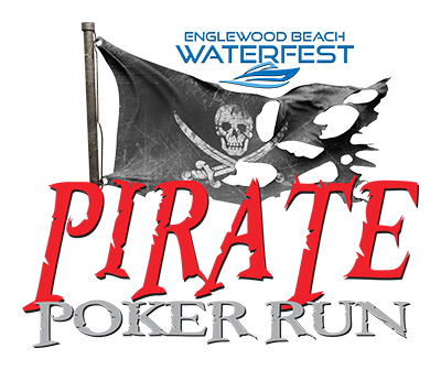 Pirate Poker Run logo showing Englewood Beach Waterfest logo and pirate flag