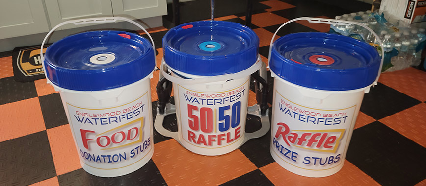 Englewood Beach Waterfest Pack the Pantry Poker Run raffle buckets