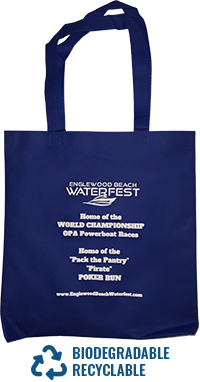 blue Englewood Beach Waterfest tote bag; biodegradable and recyclable